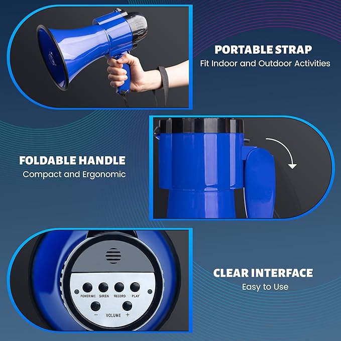 30 Watt Power Portable Megaphone Bullhorn Speaker Voice, Siren/Alarm and 240S Recording with Volume Control and Strap