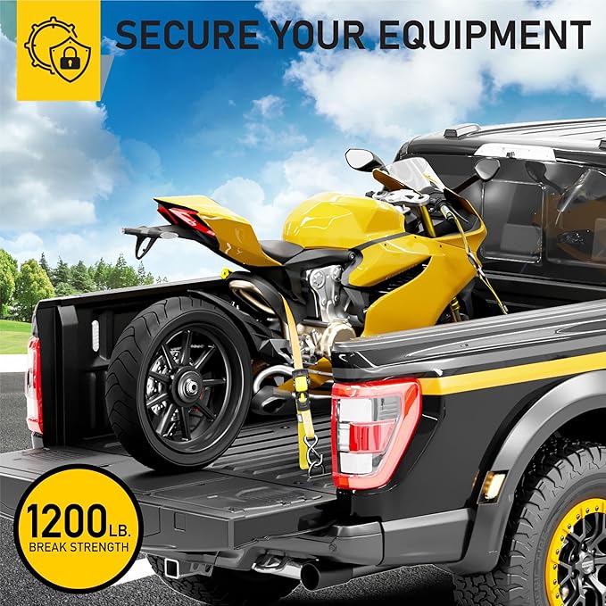AUGO Retractable Ratchet Straps | 4 Heavy Duty Ratchet Straps Self Retractable Tie Down Straps with Soft Loops & Storage Bag for Motorcycle, Truck, Trailer, Cargo Van | 1200 Lb Break Strength 1” x 10’