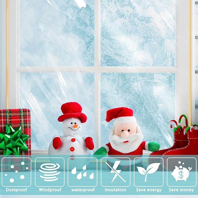 62'' x 42'' Window Insulation Kit, Window Insulation for Winter, POF Window Sealer for Winter, Insulates Indoor Windows Keep Warm for Weatherproofing Window Film for Winter Window Covering-4PCS