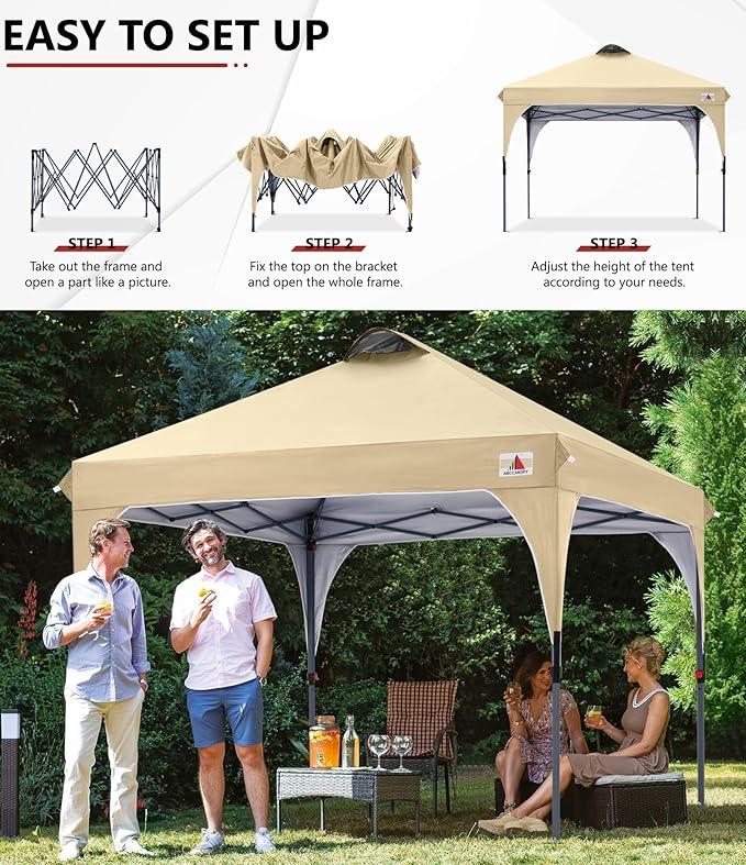 ABCCANOPY Outdoor Pop up Canopy Tent, 10x10 Instant Portable Canopy for Camping, Beach, Backyard, Beige