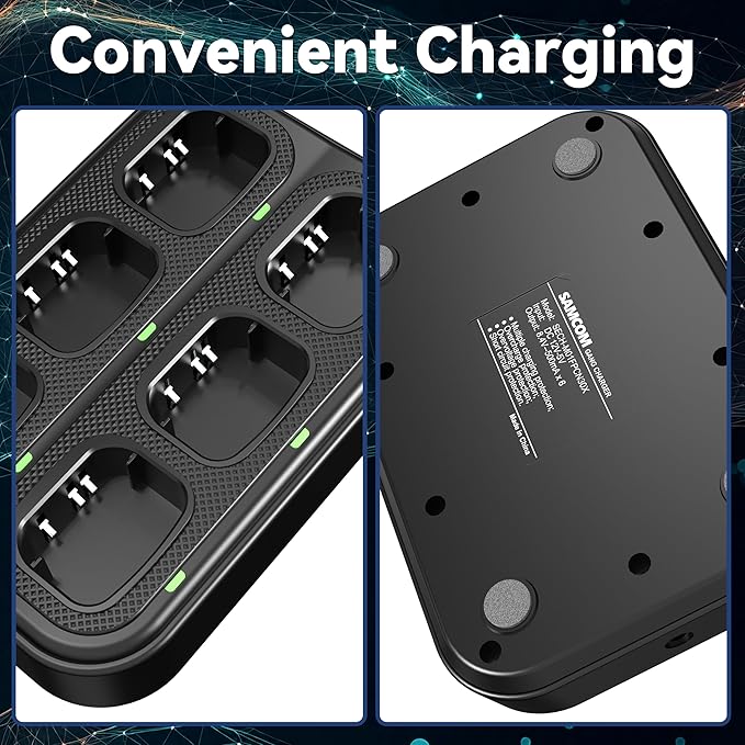 SAMCOM Six Way Charger Multi Unit Charger Station Compatible for FPCN30A Walkie Walkie Talkies and 1500mAh Battery, 6-in-1 Charging Base with Removable AC Adapter Cable (1 Pack, Not Included Radios)
