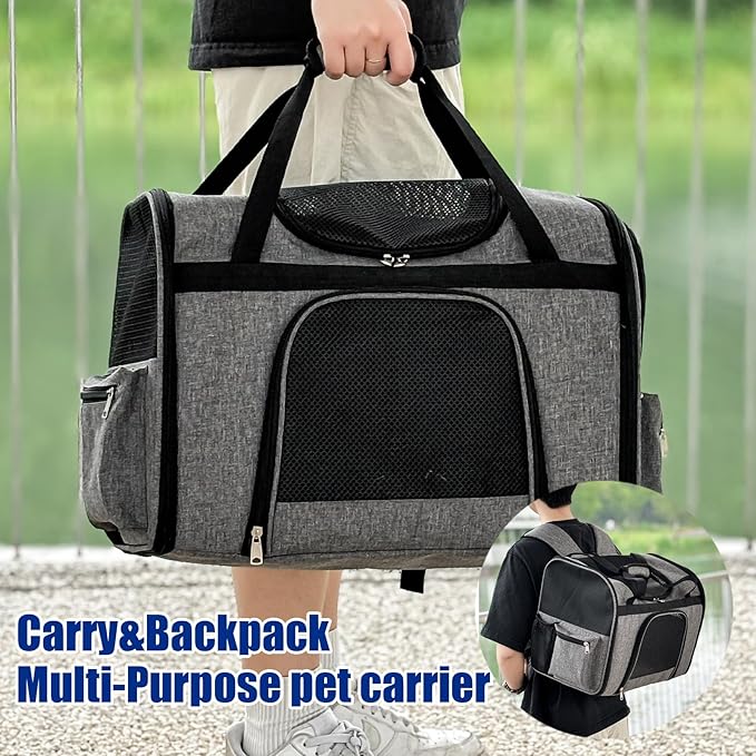 pet Bag Multi Purpose pet Bag Collapsible Portable for Dog cat go Out Traveling Carrier Backpack for Secret Adventures Cat and Dog (Grey, S:17.7"X10.6"X12.6”)