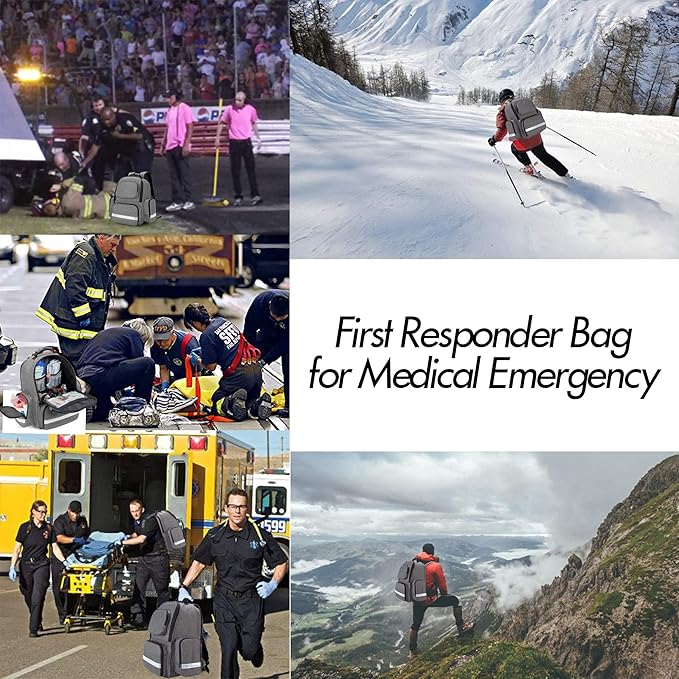 Trunab First Responder Bag Trauma Backpack Empty, Medical Emergency Kits Storage Jump Bag Pack for EMT, EMS, Police, Firefighters, Safety Officers - Patented Design Grey