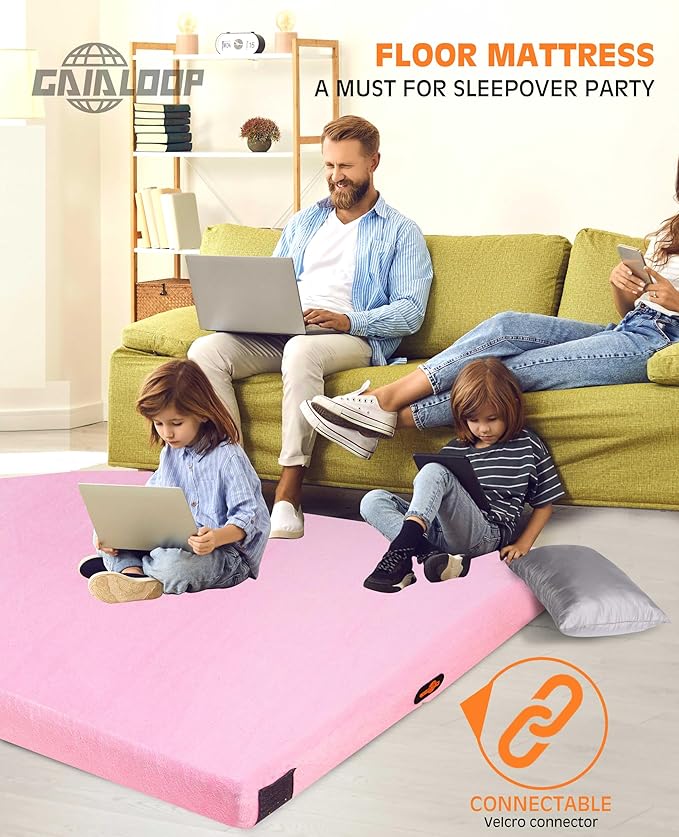 3 Inch Memory Foam Camping Mattress, Dual Layer Thick Sleeping Camp Pad for Car Tent Cot, Roll-Up Portable Glamping Floor Bed for Guests Sleepover