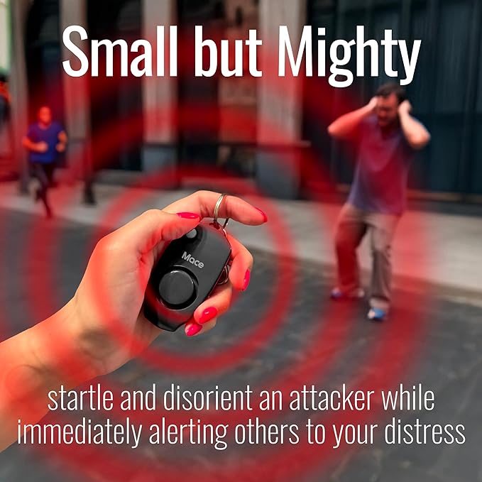 Mace Personal Safety Alarm - Loud 130db Siren, Built in Emergency Whistle, Easy On/Off Push Button Activation, Batteries Included, Personal Alarm for Women & Men - Black