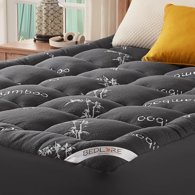 BEDLORE Twin Mattress Topper Viscose Derived from Bamboo, Thick Pillow Top Mattress Pad with Stretchable Pockets for 6"-15" Mattress, Soft Breathable Mattress Topper for Back Pain Relief(Dark Gray)