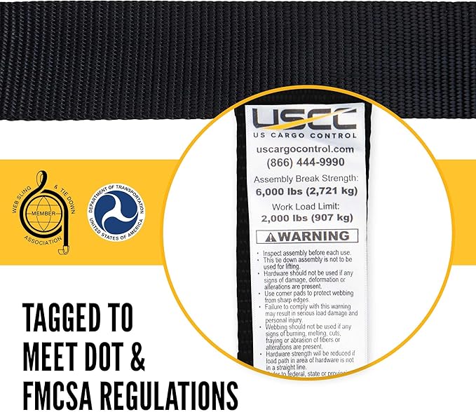 US Cargo Control Automotive Ratchet Strap with Snap Hook, 2 Inch Wide X 12 Foot Long, Black Ratchet Straps with Locking Hook, 4 Pack
