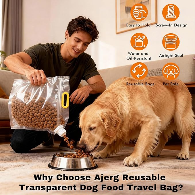 3-Piece Pet Food Storage Bags for Travel, Airtight & Portable Travel Dog Food Containers, Transparent Bags for Camping, Dog Boarding & Outdoor Trips (14 Cups)