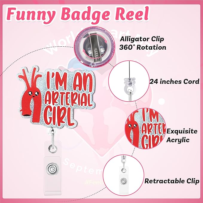 I'm an Arterial Girl Badge Reel with Alligator Clip Funny ID Badge Holders Cute RN LPN CNA MA PCT Badge Buddy Nursing Medical Students Nurse Accessories for Work
