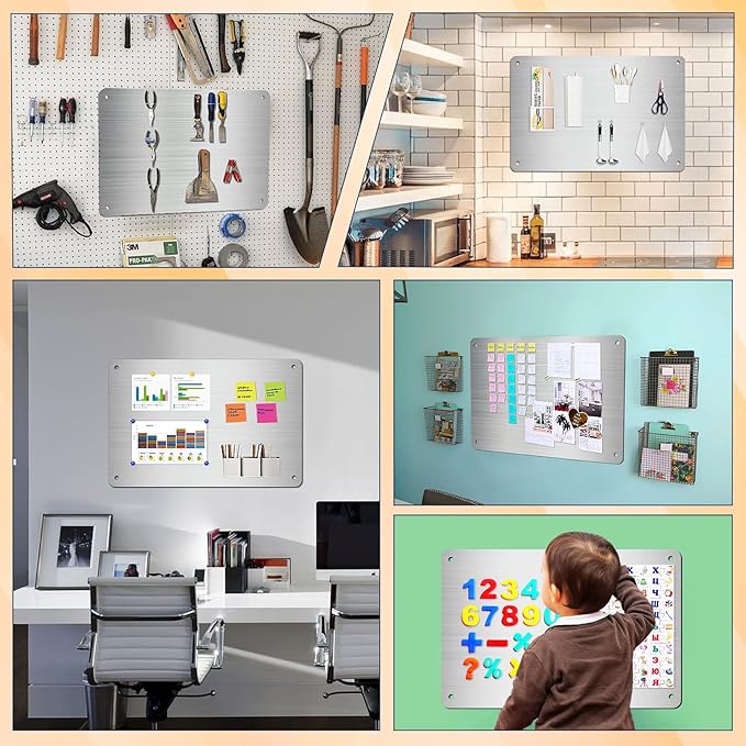 2Pack Magnetic Board 17.5" x 11.4" Magnet Bulletin Board is Suitable for displaying Notes, Photos, Magnetic Letters,Suitable for Walls, refrigerators, cabinets, etc (Silver)