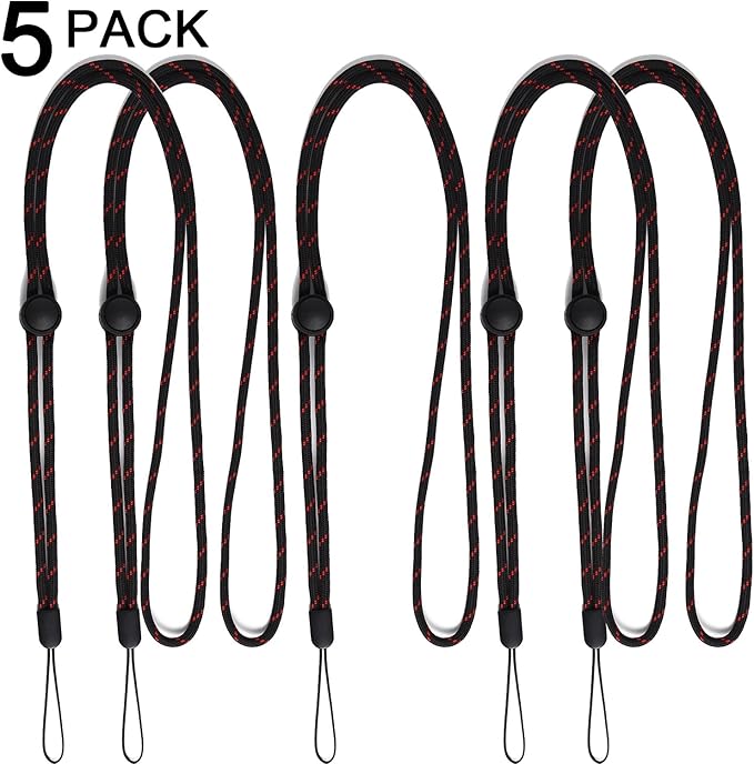 YOUOWO Adjustable Neck Woven Circular Lanyard For Keys id Badges Holders,Black with Red Pattern Lanyards For Office Pen Cell Phones USB Sticks Whistles Ipod (5 Pack Black)