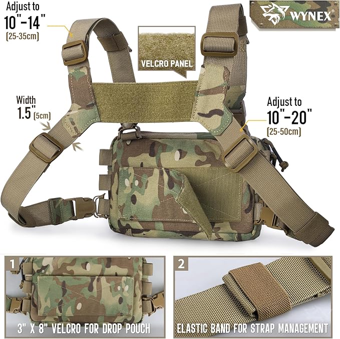 WYNEX Tactical Chest Rig Pack for Men, Running Chest Bag with Front Loop Recon Chest Rigs for Hunting Outdoor EDC