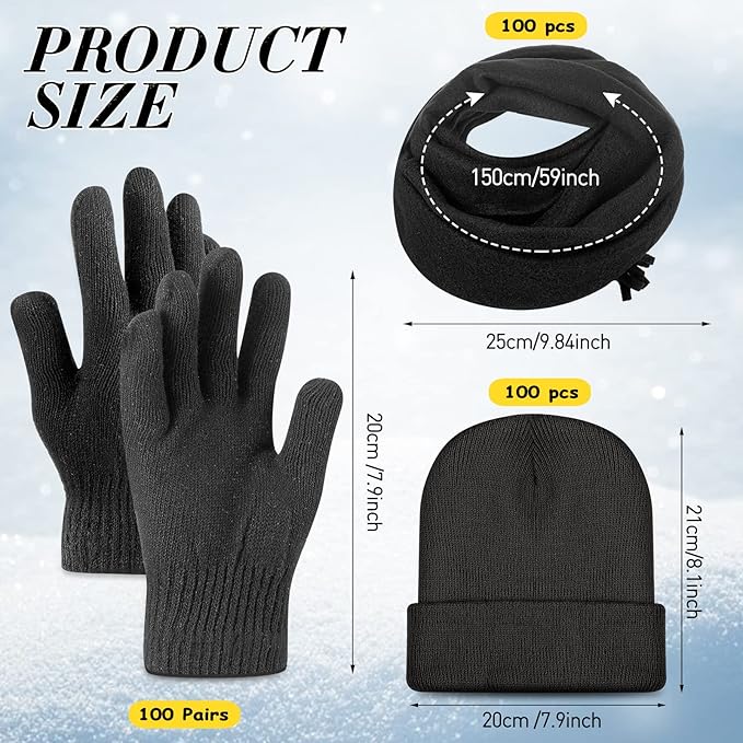 Unittype 300 Pcs Winter Homeless Care Supplies Bulk - Beanies Caps Gloves Scarves Set for Community Charity Church Donation