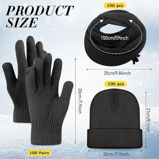 Unittype 300 Pcs Winter Homeless Care Supplies Bulk - Beanies Caps Gloves Scarves Set for Community Charity Church Donation
