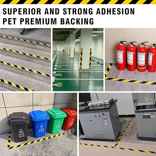 328 FT Black & Yellow Hazard Tape Warning Safety Stripe Tape for Floor Marking,Strong Adhesive Wear Resistance Warterproof Caution Tape Roll Ideal for Walls, Floors, Pipes and Equipment