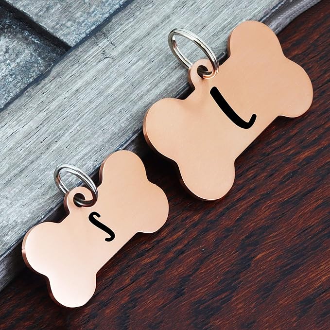 Ultra Joys Personalized Dog Tags for Pets - Durable Stainless Steel Customizable Dog Cat ID Tags - Dog Tags for Safety Optional Engraved on Both Sides -Bone Shape Dog Tag Small Size, Rose Gold