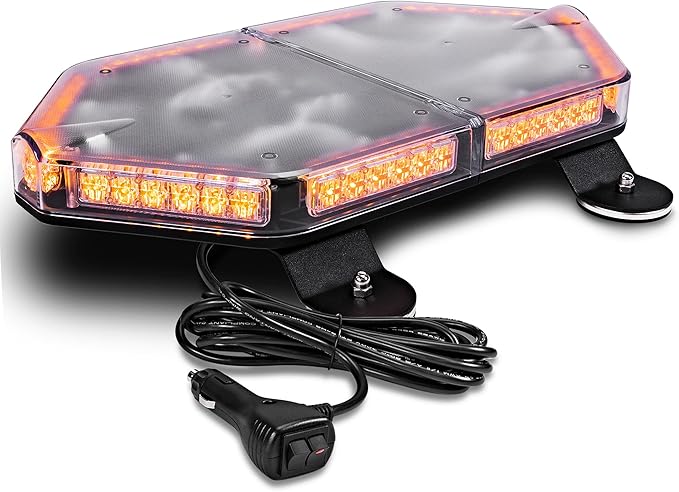 LAMPHUS NanoFlare NFMB56 17" 12V 56W AMBER LED Strobe Mini Light Bar [SAE Class 1] [Magnet/Permanent Mount] Yellow Roof top Rotating Flashing Emergency Warning Beacon Lightbar for Work Truck Vehicles