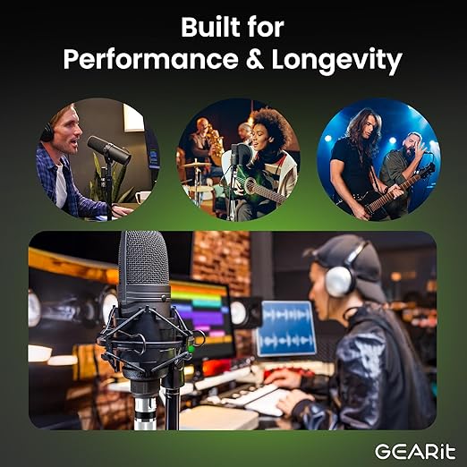 GEARit XLR Male to Female Microphone Cable (1 Feet, 2 Pack) 3-Pin Balanced Shielded Mixer, Recording Studio, Podcast - Black