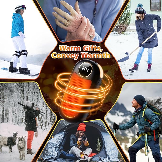 Hand Warmers Rechargeable, Dual-Sided Heating with LED Display, Flashlight, 4 Heating Levels Electric Pocket Heater for Raynauds, Golf, Camping, Hunting, Gifts for Christmas Men Women