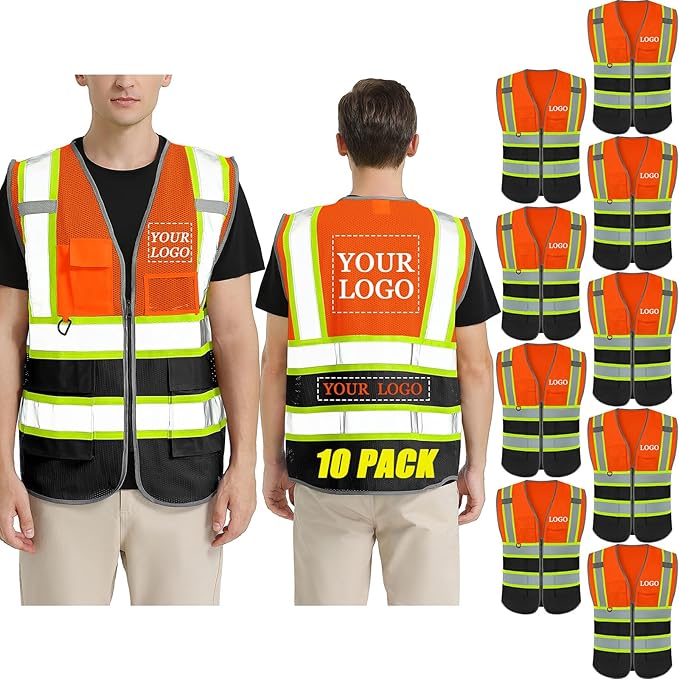 BeautyWill Custom Logo Safety Vest Class 2 High Visibility Reflective Vest for Men - Personalized Logo Team Vest