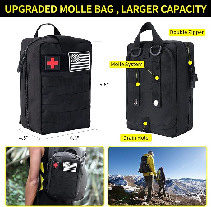 Gifts for Men Christmas Survival Kit and First Aid kit, 160 Pcs Emergency Supplies Camping Accessories with Upgraded Molle Bag for Outdoor Adventure Camping Hiking Hunting