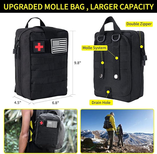 Gifts for Men Christmas Survival Kit and First Aid kit, 160 Pcs Emergency Supplies Camping Accessories with Upgraded Molle Bag for Outdoor Adventure Camping Hiking Hunting