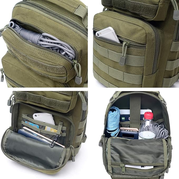 Tactical Sling Bag Pack Military Rover Shoulder Sling Backpack Molle Range Bags Chest Pack Day Pack Diaper Bag (Army Green)