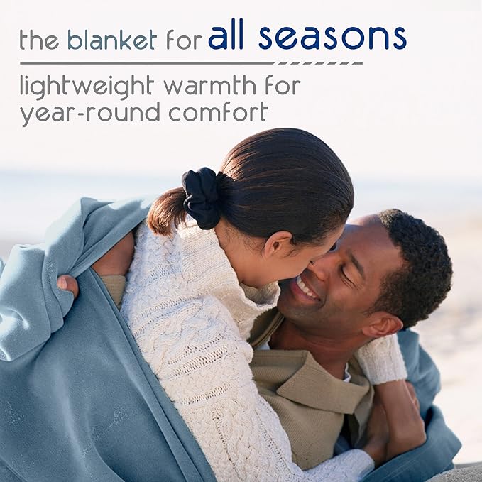 Vellux 1B07056 Original Insulating Core Hotel Style Solid blanket Machine Washable Soft Cozy Warm Thermal Durable Pet Friendly All Seasons Layering Bed Sofa Blankets, Twin, Blue