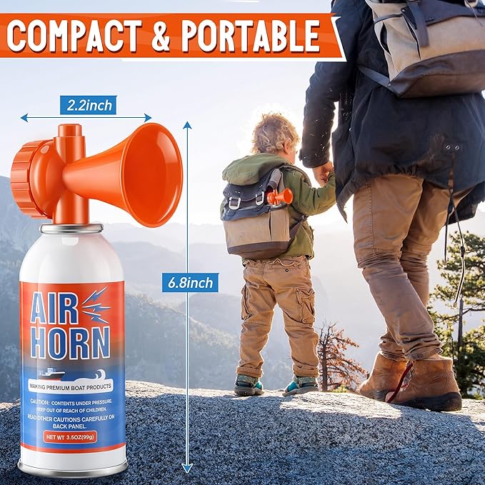 2 Pack Large Air Horn for Safety 3.5oz, 122dB Very Loud Marine Air Horn for Boat, Coast Guard Approved, Great for Boat & Marine Safety, Sporting Events, Travels, Hiking (Orange)