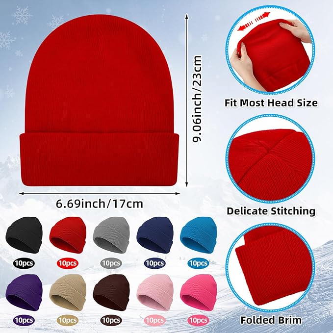 200 Pcs Emergency Blanket Beanie Hat Bulk Homeless Package Care Supplies Survival Kit for Cold Weather Outdoor Camping Hiking (Bright)
