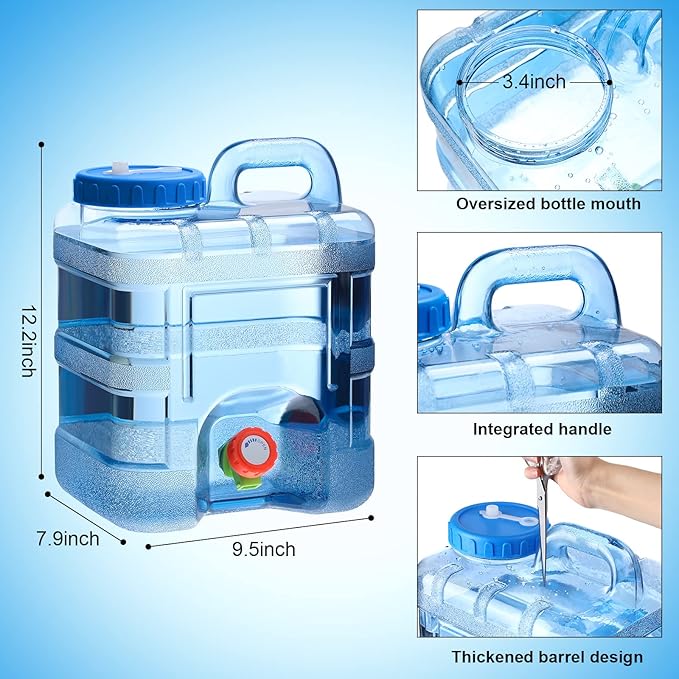 2 Pcs 2.6 Gallon Camping Water Container Storage Portable Camping Water Tank Jug with Spigot Faucet No Leakage Thick Liquid Dispenser Carrier for Emergency Outdoor Hiking Picnic Vehicle