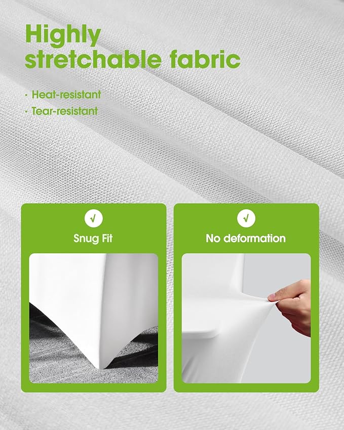 Pureegg Spandex Tablecloth 8ft - 2 Pack, Fitted and Tight Cloth for Rectangle Table, Wrinkle-Free and Stretch Table Cover for Party, Wedding, Banquet and Birthday, White