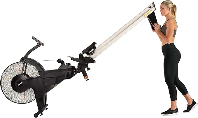 Sunny Health & Fitness Premium Smart Air & Magnetic Resistance Rowing Machine, Foldable Long Silding Rail Exercise Rower for Home Training, Optional Free SunnyFit App Connection