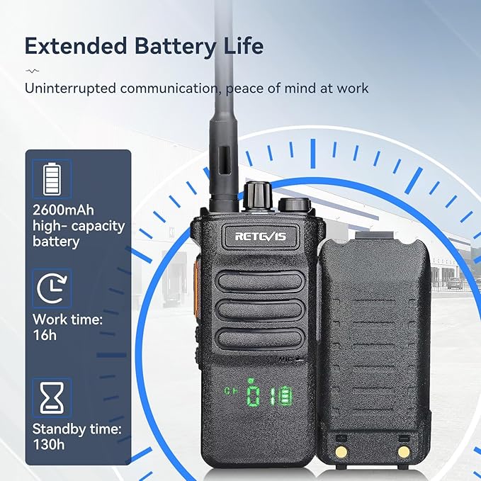 Retevis RT86 Professional Walkie Talkies for Work with Shoulder Mic and Long Antenna,High Power Two Way Radios Long Range with 6 Way Charger,2600mAh,Commercial 2 Way Radio for Construction(6 Pack)