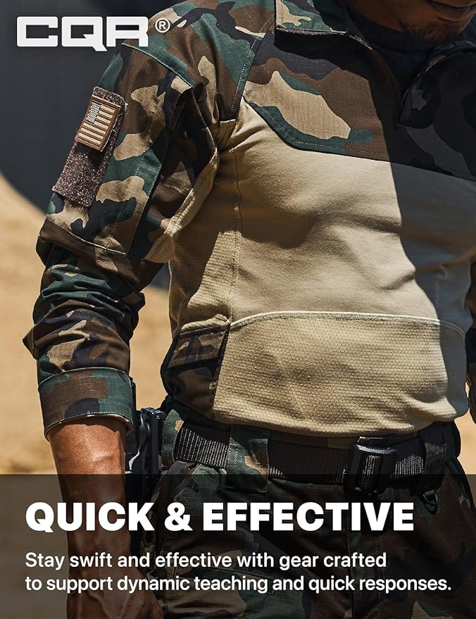 CQR Men's Combat Shirt Tactical 1/4 Zip Long Sleeve Military BDU Shirts Camo EDC Top with Pockets