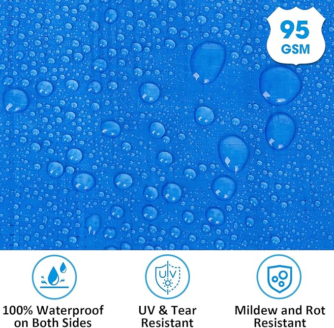 Double-Sided Waterproof Poly Tarp 14x30 Feet 5mil Thick Polyethylene Tarps, Perfect for Outdoor Use, Plastic Cover & Mat for Tent Camping Storage Boat Bikes Vehicles