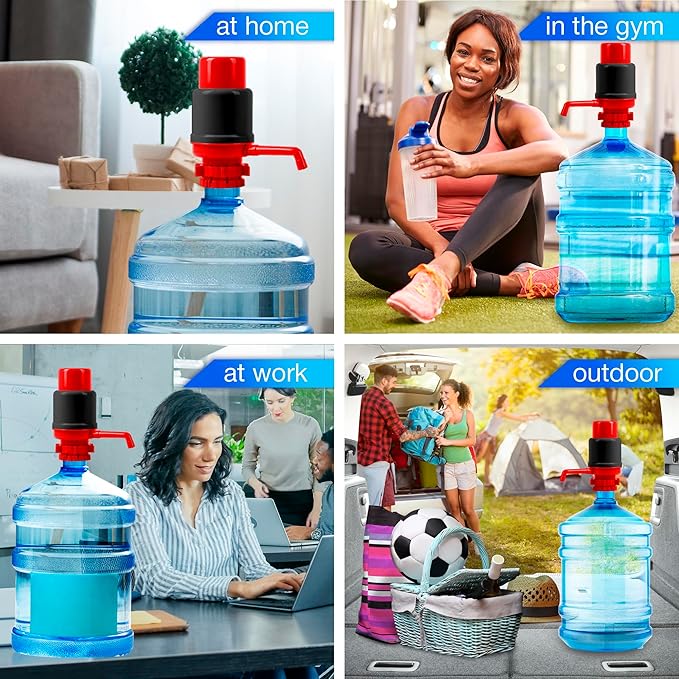 Manual Water Pump for 5 Gallon Bottle – Universal Fit for Crown Top and Screw Top Jugs - Adjustable Tubs, Protective Spout Cap, Cleaning Brush, BPA-Free Food-Grade Materials – 5 Gallon Water Pump