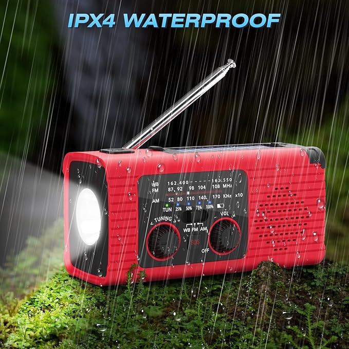 Emergency Weather Radio NOAA AM FM WB with 4000mAh Rechargeable Radio, USB Solar Hand Crank Charging, Flashlight, SOS Alarm, Reading Lamp Portable for Outdoor Indoor Emergencies, 2 Pack