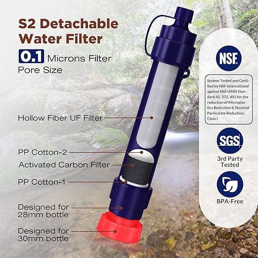 Membrane Solutions Gravity Water Filter Max 12L with Detachable Shower, NSF/ANSI 42&372&401 Certified, 0.1μm Water Purifier Camping with Adjustable Tree Strap Storage, Survival Gear for Emergency Kits