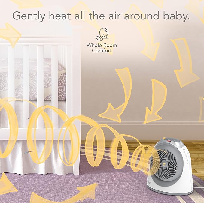 Vornadobaby Tempa Nursery Space Heater, Electric Space Heater for Baby with Locking Controls, Tipover Protection, Safety Shutoff, Hidden Cord Storage, Adjustable Thermostat