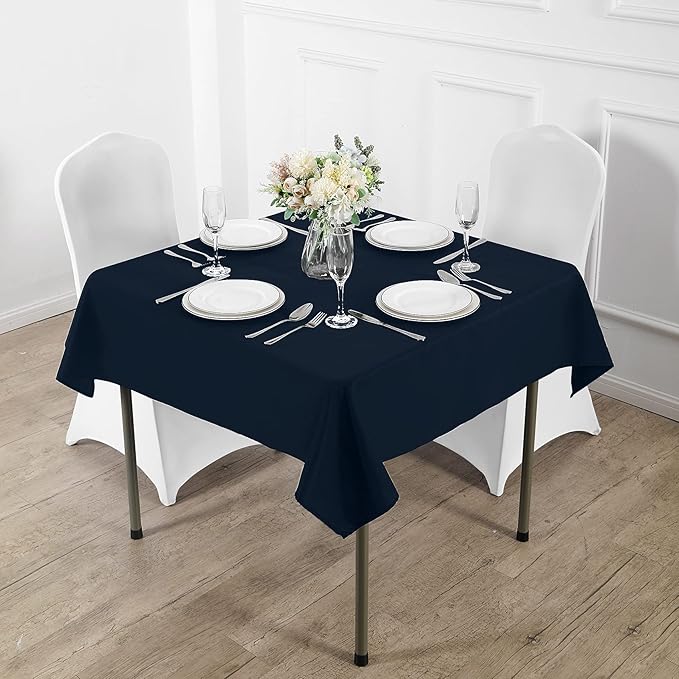 Fokitut 2 Pack Waterproof Square Tablecloth, 90x90 Inch, Stain Resistant and Wrinkle Polyester Table Cloth, Fabric Table Cover for Kitchen Dining, Wedding, Party, Holiday Dinner-Navy