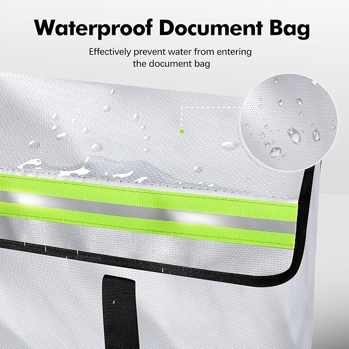 Large Fireproof Document Bags 24x12x12in, Fireproof Document Box for Cash, Photo Albums, Valuables, Extra Large Fireproof Bag Waterproof Document Storage with Reflective Strip, Grey