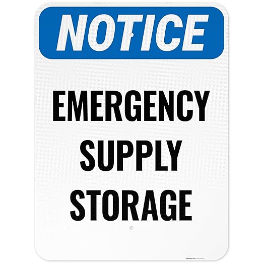 Notice Emergency Supply Storage Sign, 18x24 Inches, 3M EGP Reflective .080 Aluminum, Fade Resistant, Made in USA by Sigo Signs