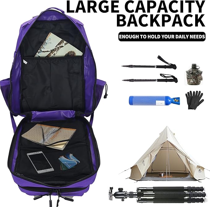 Sparklekle Military Tactical Backpack 45L 3 Day Assault Pack Waterproof Molle Hiking Rucksack for Men&Women (Purple)