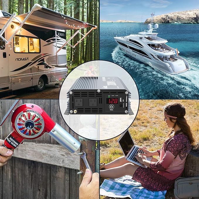 GIANDEL Power Inverter 2000W Modified Sine Wave DC 12V to AC 110V 120V with Wireless Remote Controller LED Display & 2.4 Amps USB Port for RV Truck Boat