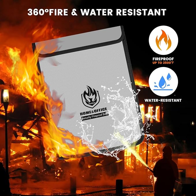 Andyer 4 Pack Fireproof Document Bags, Waterproof Document Pouch Holder with Zipper, Fire Proof Money Bag for Cash, Fireproof Envelope Fire Safe Bag, Fire Resistant Storage for Legal/A4 Size (Gray)