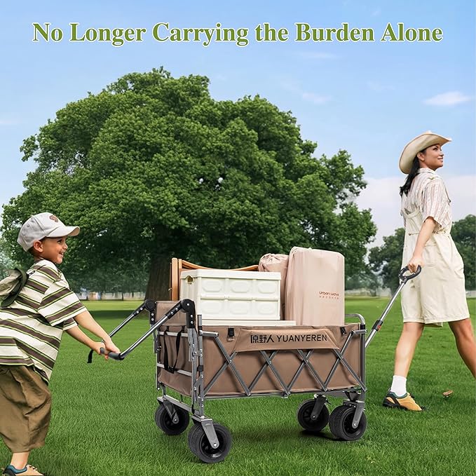 Large Capacity Collapsible Wagon with Opened Tailgate, 500lbs Pulled and Pushed Heavy Duty Folding Wagon Carts, 59" Extra Long Extender Wagons, All-Terrain Big Wheels for Shopping, Sports, Camping