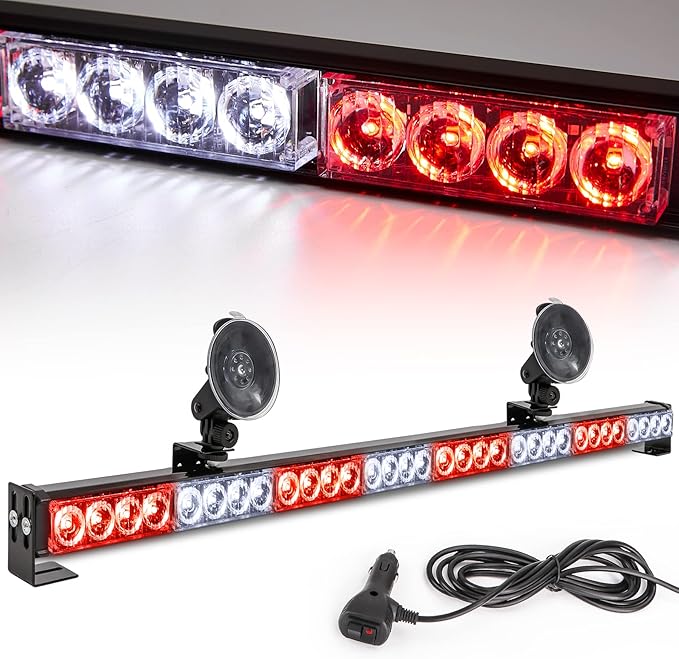 Led Strobe Light Bar 35.5 IN 13 Flash Patterns 32 Led Warning Lights Emergency Traffic Advisor Directional Hazard Warning Flashing Safety Light Bar with Cigar Lighter(35.5 Inch, Red/White)