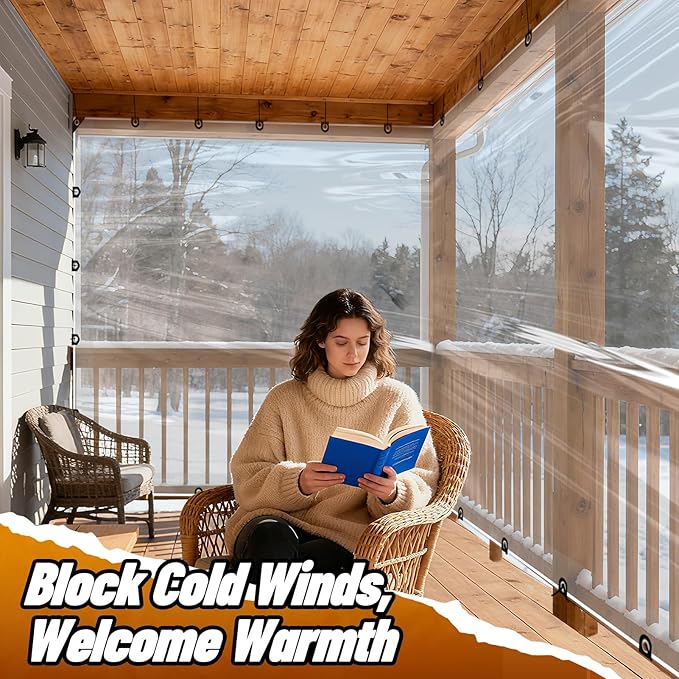 8x16ft Clear Tarp Heavy Duty Waterproof for Patio Winterizing - 5 mil Anti-Tear Snowproof & Windproof Clear Plastic Tarps with Grommets for Winter Garden Patio Enclosure Chicken Coop