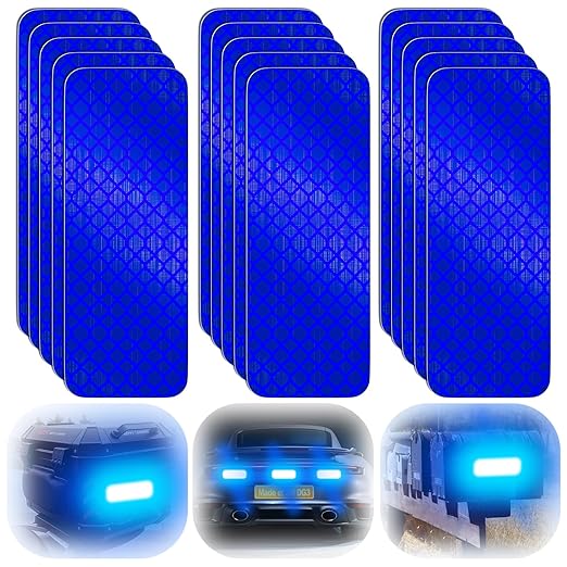 20 Pcs Super Reflection Reflective Stickers, Blue, Made of 3M DG3, Safety Reflective Tape for Car, Bike, Mailbox, Helmet, Outdoor, Waterproof, 3.15" X 1.18"